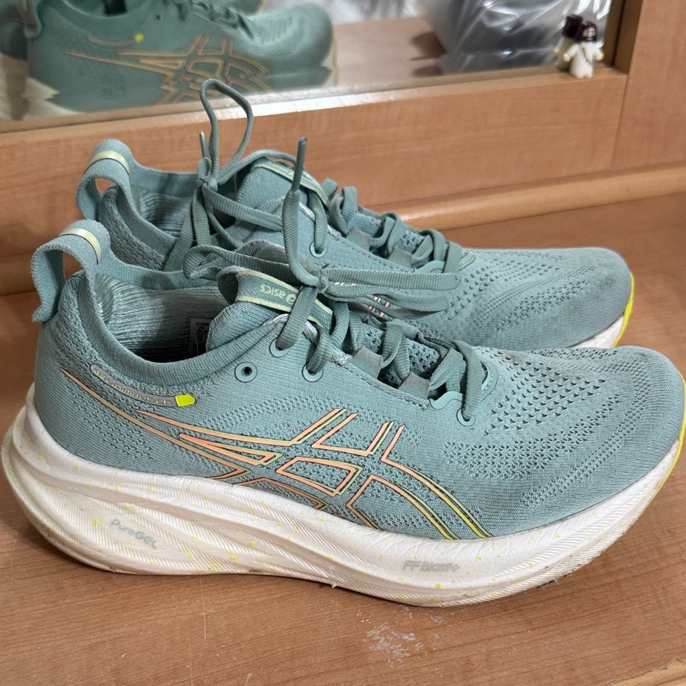 ASICS Women's Teal Knit Running Shoes with Yellow Accents